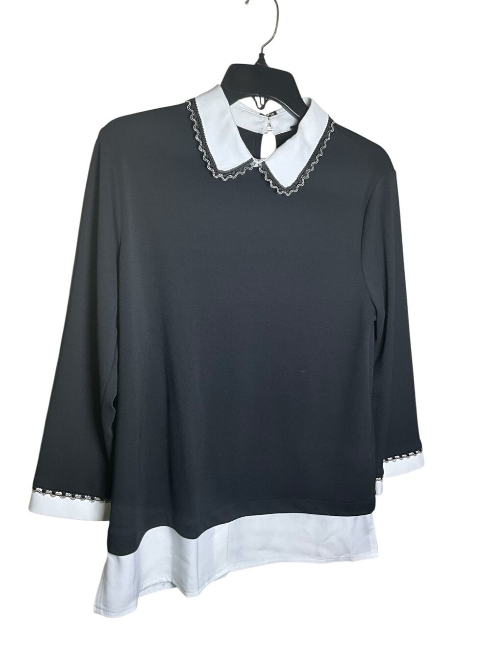 Karl Lagerfeld Blouse Top Womens Black White Pullover sz Large